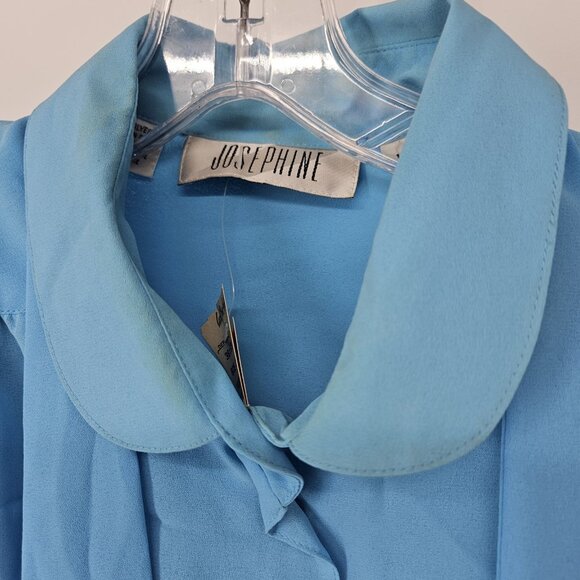 Josephine Shirt Womens 16 Blue Flutter Sleeve Button Up Vintage Style Bow Blouse - Picture 3 of 15